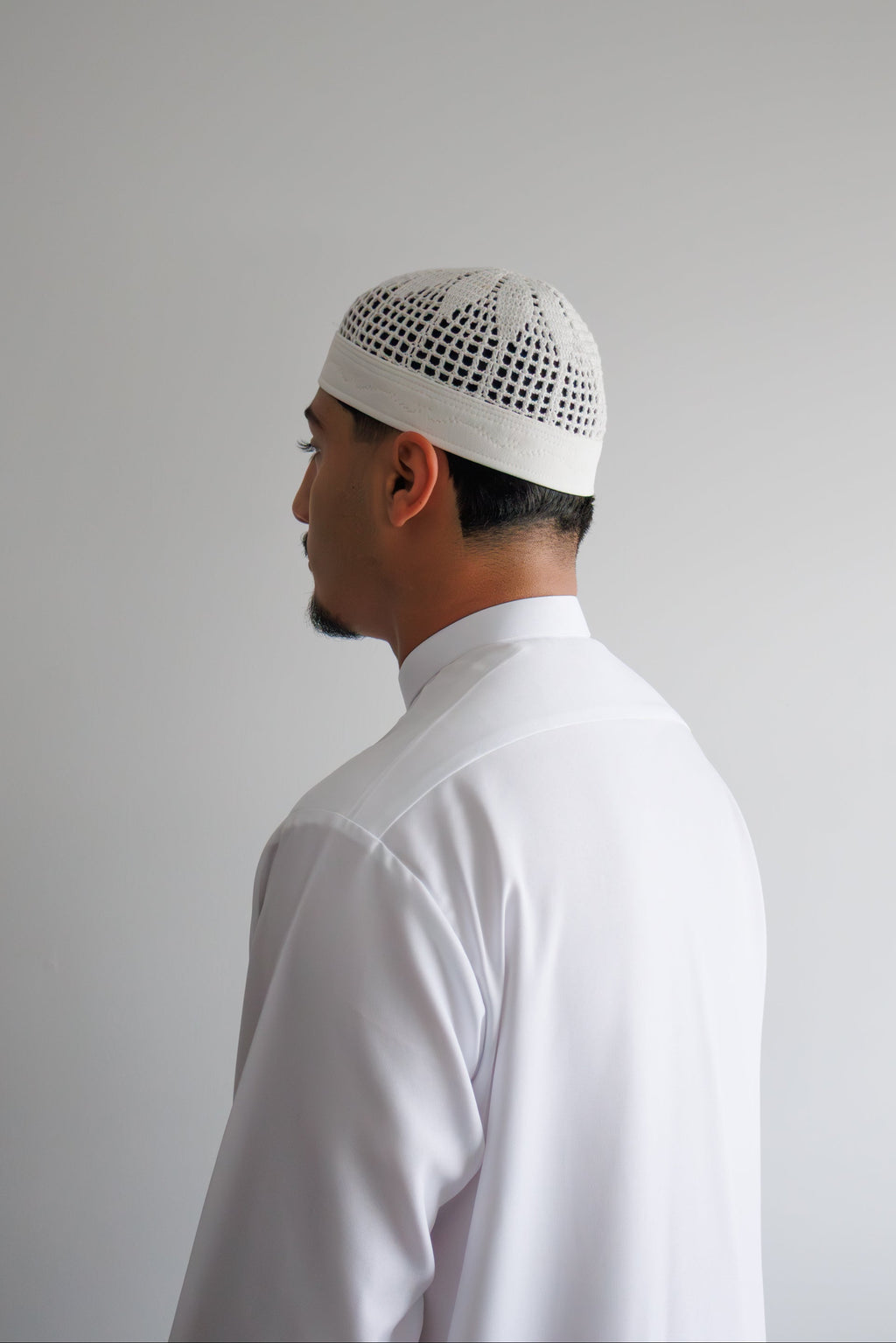 White premium Egyptian Kufi Islamic prayer cap - front view | Ghutrah