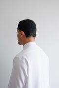 Black premium Egyptian Kufi Islamic prayer cap - front view | Ghutrah