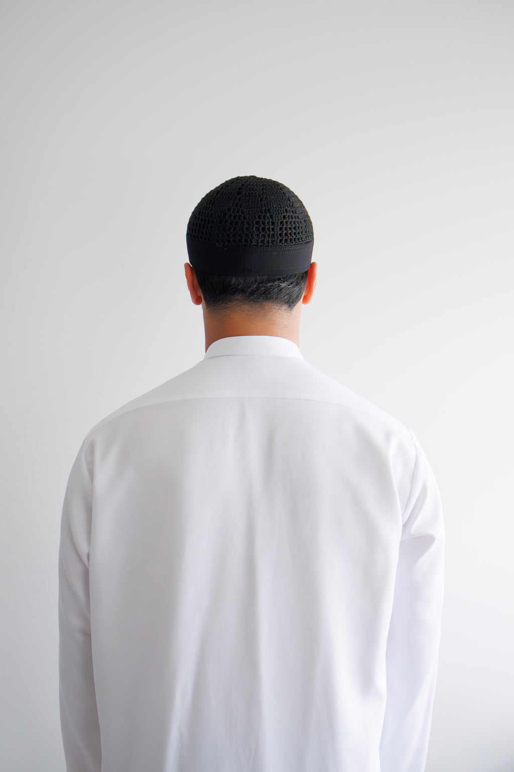 Black premium Egyptian Kufi Islamic prayer cap - styled front view | Ghutrah
